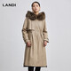
LANDI blue khaki fox fur collar long waist-hugging parka women's fur coat 2023 winter new style khaki M