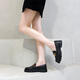 Bainike low-top rain shoes for women, versatile casual anti-slip waterproof student water shoes for women, fashionable shallow mouth Korean style thick-soled leather shoes for women, black size 36 standard size