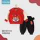 Youqi baby New Year's greeting clothes children's New Year velvet sweatshirt winter clothing autumn and winter boys and girls baby all-in-one velvet New Year's clothing red 80