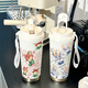 Judynik Thermos Strohverbeigungsbecher großer Kapazitätssportwagen tragbare männliche und weibliche Studenten, um zum School Cup BXAB6621 Nick Edelstahl Innen Liner-520ml mit Lanyard zu gehen