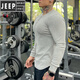 JEEP SPIRIT muscle fitness long-sleeved American Henry shirt bottoming shirt men's tough guy Henry collar T-shirt slim sports casual black M