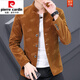 Pierre Cardin gold velvet tunic suit spring and autumn casual stand collar jacket men's suit Korean version slim youth solid color suit 1888 velvet thickened royal blue 2XL
