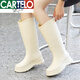 卡帝乐鳄鱼（CARTELO）时尚高筒雨靴女士四季防水防滑胶鞋厚底长筒水鞋厨房洗车雨鞋女款 高筒/黑色+可拆绒套 (拍大一码) 39 -40