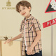 IVY HOUSE Ivy Children's Boys' Plaid Shirt Summer New Classic British College Style Casual Loose and Comfortable Shirt Khaki 130cm (130/60)