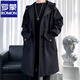 罗蒙（ROMON）风衣外套男中长款春秋季高级感大衣2024新款冬季休闲男装男士衣服 加厚 F174黑色【加棉】 2XL 170-190斤