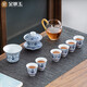Gold inlaid jade Kung Fu tea set Dehua mutton fat jade white porcelain blue and white porcelain covered bowl teacup home office early summer