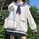 Lan Junqi Japanisch niedliche Kaninchenohren runder Nackenstil Loose Sweatshirt mit Frauen Bug Langarm Herbstpullover Top Student Weiß 757 (dünner Stil) XL (100 ~ 115 Empfohlen)