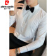 Pierre cardin groom wedding shirt men's long-sleeved fashion pleated dress shirt trendy slim men's wedding banquet performance shirt white 3XL