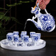 Xihe Yinyao Xihetang Jingdezhen Ceramic Wine Set Liquor Goblet Spirit Cup Blue and White Flask Set Wine Cup Moshanshui Style (1 Pot, 10 Cups, 1 Tray)