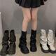 Tiaodega Bottes féminines printemps et automne Nouvelle talon épais à l'orteil rond à capuche Martin Bottes de bottes de pantalon empilées