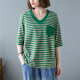 Jiandang Summer Clothing Fat MM Plus Size's Femen's Loose Literary V-Choquing Fashion Fashion Fashion Fashion Fashion 9735 Verde gran tamaño L [120-140Jin [Jin equivale a 0.5 kg]]]