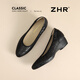 Zhr Top Capeta Cawhide Zapatos para mujeres que desplazan zapatos de cuero para la boca de mujeres Tacones gruesos Shoes Single Work Lugar Work Shoes S689 Noble Negro 36