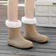 Xili Internet celebrity fashion rain boots for women new mid-tube waterproof shoes plus velvet non-slip soft sole rain boots for adults lightweight rubber shoes Khaki 38 37-38 size