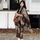 Yijian shawl scarf for women in autumn and winter travel versatile warm scarf retro ink painting pattern thickened tassel cape cape shawl [landscape painting - khaki] (about 100*150cm)
