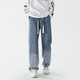 Foss Phil Jeans Summer Hole Loose Work American pantalones Trendy Brand High Street Retro de pierna ancha Men SS-5009 Black Grey XL (recomendado 130-150jin [Jin equivale a 0.5 kg])