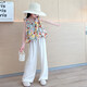 Baleinna girls suit summer suit 2025 new children's internet celebrity fashionable suspenders girls big children's pants little girls clothes summer style floral suspenders + white pants 150cm