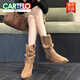 CARTELO cowhide version pointed toe short boots for women thin boots piled boots new thick heel fashion Maillard mid-tube western boots brown 37