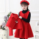 Flower cat girl dress children's skirt winter New Year's greetings dress shawl princess dress baby girl woolen vest dress red shawl + vest dress + hat 120 size recommended height around 110cm