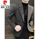 皮尔卡丹鹿皮绒西装外套男士2024新款春秋季商务感时尚休闲西服夹克男 棕色 3XL