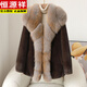 Hengyuanxiang 2025 Nuevo abrigo de visón de invierno para mujeres, collar de pieles de zorro noble y más grande, pelaje de piel madre integrado, negro M