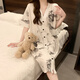 Hong Kong Lianya Nightgown avec coussinet mammaire pour les femmes pour l'été à manches courtes à manches minces de pyjamas pour femmes peinture à l'encre de grande taille pour les vêtements pour la maison pour usager 5155 fleurs vertes avec coussinet xl x