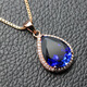 Menbin drop-shaped tanzanite sapphire pendant princess women's tanzanite necklace colorful treasure 925 sterling silver plated with 18K gold inlay white gold (12X16) with chain
