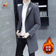Scarecrow windbreaker men's autumn and winter woolen coat coat men's mid-length slim fit Korean style trendy woolen windbreaker for men gray cotton thickened 175/XL