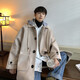 NEW OR MODE American mid-length woolen coat for men in autumn and winter, knee-high trendy brand windbreaker, thickened hooded woolen coat, off-white 2XL