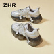 
ZHR dad shoes for women lightweight thick sole heightened casual shoes versatile trendy round-toe women's shoes G677 gray 37