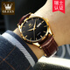 Olevs Swiss Certified Watch Männer Vollautomatische mechanische Uhr Herrenuhr wasserdichte leuchtende Doppelkalender Herrenuhr für Freund Olevs-6629 Men-Brown Leder Black Face