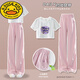 G.Duckkids Little Yellow Duck Girls Summer Anzug 2024 Neue modische koreanische Version 12-jährige Mädchen Kleidung Casual Zweiteiler 15029 Pink + 9889 White 160 cm (160 cm)
