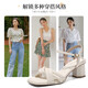 
ZHR Sandals for women in summer elegant one-length strap thick heels for women gentle solid color high heels for women Y683 apricot color 36
