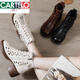 
Katile crocodile head layer cowhide mesh Martin boots summer thin women's short boots spring and autumn single boots thick sole women's shoes genuine leather hollow sandals beige (heel height 5.5 cm) 35