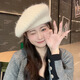 Ruiqe 2025 new beret white hat for women winter warm and face-friendly small painter hat large head circumference knitted hat versatile white