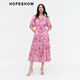 Rouge de magasinage des manches rouges même robe française 2024 Nouvelles vêtements pour femmes imprimées de la taille à la taille du cou rond jupe à thé rose rose fleur 683 l