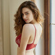 Adore Autumn and Summer Sexy Lace Underwear Women's Small Breast Gathering Without Wires Thin Top and Thick Bottom Red Bra Bra Set Red 80B =36B