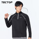 TECTOP quick-drying clothing men's outdoor stand-up collar breathable running elastic long-sleeved T-shirt reflective cycling clothing 035 men's black L