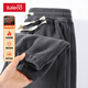 Baleno polar fleece pants men's autumn and winter new double-sided velvet thickened sweatpants men's loose leggings sweatpants official black#solid color 4XL