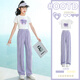 
Youyou 1 point girls summer suit children fashionable new short-sleeved pants big children girl summer wide-leg casual 15009 purple + 9922 white 160cm