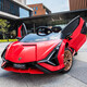 Xingchenhao Lamborghini children's electric car four-wheel toy can sit on a child's baby baby remote control car Lightning SIAN red four-wheel drive + remote control + swing + leather seat + soft wheels