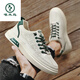 Woodpecker men's shoes 2025 new one-foot flat shoes for work men's casual and versatile soft sole leather sports little white trendy shoes Mi green 40