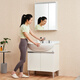 
TOTO bathroom cabinet combination ceramic integrated basin mirror cabinet set 75CM floor storage cabinet LDSW753W (06-B) bathroom cabinet + pull-out faucet + mirror cabinet with mirror lamp 75cm