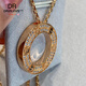 DR-FLVVS 18K gold-plated pancake necklace full of diamonds and rose gold round cake pendant 18K light luxury niche design white rose gold full of diamonds necklace