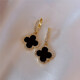 Luruo 18k gold colored gold four-leaf clover earrings 2024 new light luxury high-end temperament earrings and earrings 18k gold black onyx four-leaf clover earrings