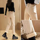 Star Eyebrows Baguette Women's Winter 2024 neue Samtjeans mit ganzjährig geradem breitem Khaki-Baumwollhosen verdickte Zigarette Khaki eine Schnalle [mit Velvet eingedickt] 13588 26 (80 bis 95 Jin [Jin gleich 0,5 kg]))