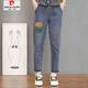 Hoch taillierte literarische gestickte Jeans für Frauen im Frühjahr und Herbst neue elastische Taille Hartharlen Neun-Punkte-Hosen 9905 Elastic High S empfohlen 85-100jin [Jin ist 0,5 kg]