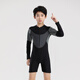 Yosoci parent-child one-piece swimsuit boys wetsuit surf suit plus size father and son medium-sized children long-sleeved conservative hot spring plus size black (KYL2303 children) 2XL