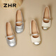 ZHR Mary Jane shoes for women spring and summer real cowhide round toe women's shoes temperament commuting single shoes for women BT88 silver 38