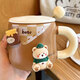 Mengfu Cute Bear Mug Ceramic Water Cup with Lid Spoon for Men and Women High-Looking Coffee Cup Couple Valentine's Day Gift Square Bear 420ml Round Porcelain Spoon + Brown Lid