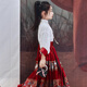 Rock mit dem Pferd mit Pferdemädchen 2024 neuer Frühlings- und Herbstanzug Full Set von Hanfu Chinesischer Spring- und Herbstmädchen und Kinder [Rot] Vier Jahreszeiten Set + Halskette + Haarnadel 140 cm